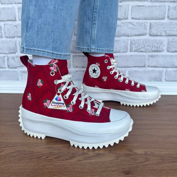 ❤️❤️CONVERSE Run Star Hike Platform Sz 9 Women shoes Cross Stitch Roses A14885C - Picture 4 of 14